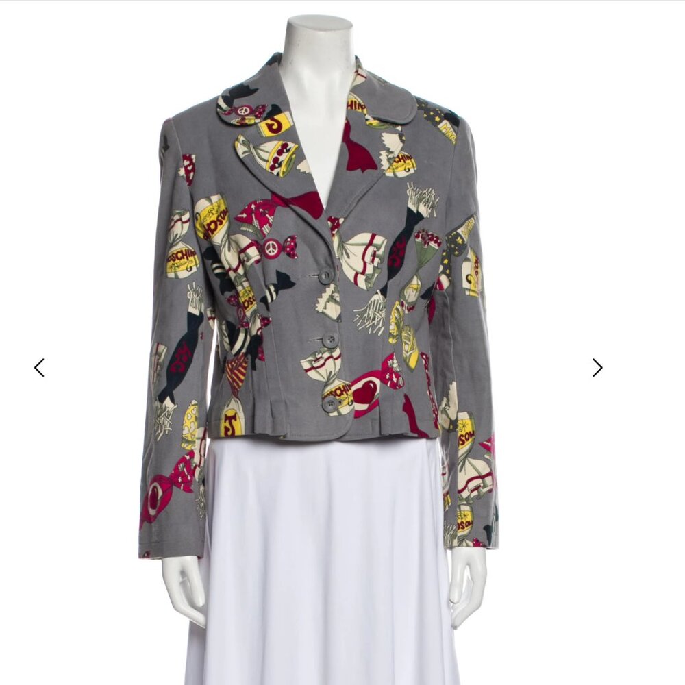 Moschino Gray Velvet Candy Print Women's Blazer